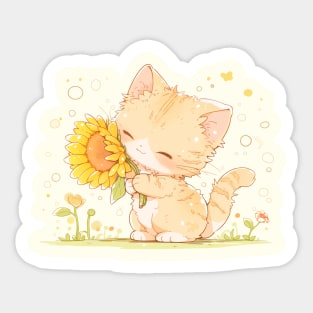 kitten with sunflower Sticker